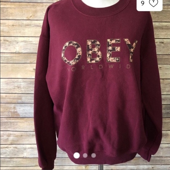OBEY large burgundy floral sweatshirt - Picture 3 of 8